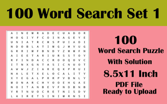 100 Word Search Puzzle 8.5x11 Vol 1: KDP Ready