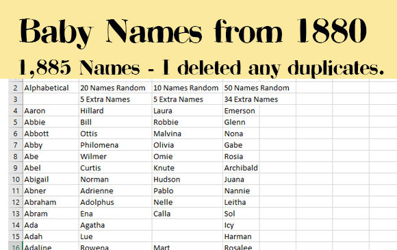 Baby Names List 1880: DIY Word Search Assets